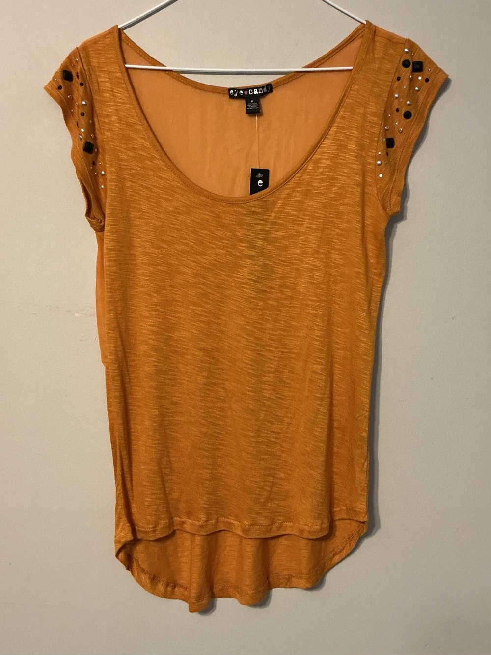 Eye Candy Burnt Orange Top W/ Rhinestones